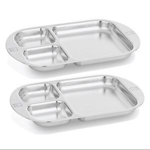 Brand New in Box! Kiddobloom Kids Stainless Steel Divided Plates(2). Frog series